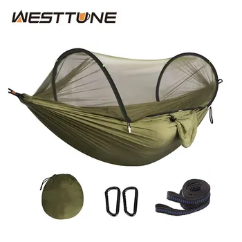 WESTTUNE 3 in 1 camping hammock with mosquito netting automatic quick opening nylon hammock anti-mosquito hammock for outdoor