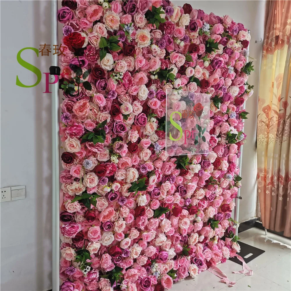 

SPR Flores Artificiais Restaurant and Wedding Ceremony Events Fabric Artificial Red Rose Decorative 3d Wall Panel