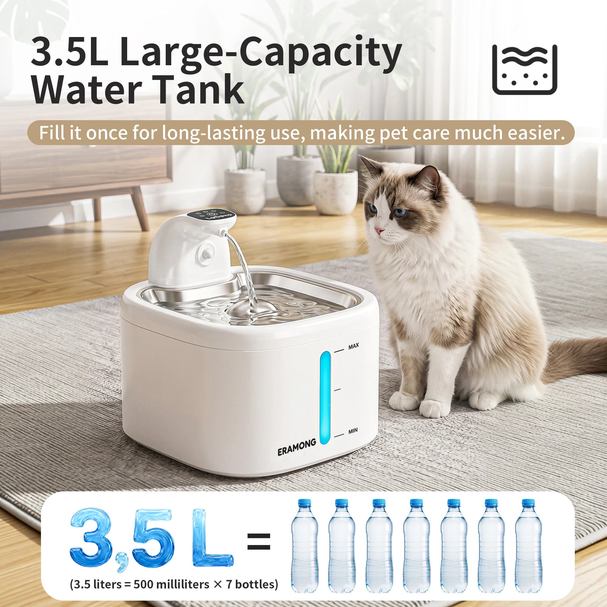 Image of Katzen-Trinkbrunnen, 4000mAh Batteriebetriebener Kabelloser Haustier-Wasserspender, 3,5L Automatischer Intelligenter Trinkbrunnen für Katzen und Kleine Hunde, Ultra-Leiser Bewegungsaktivierter