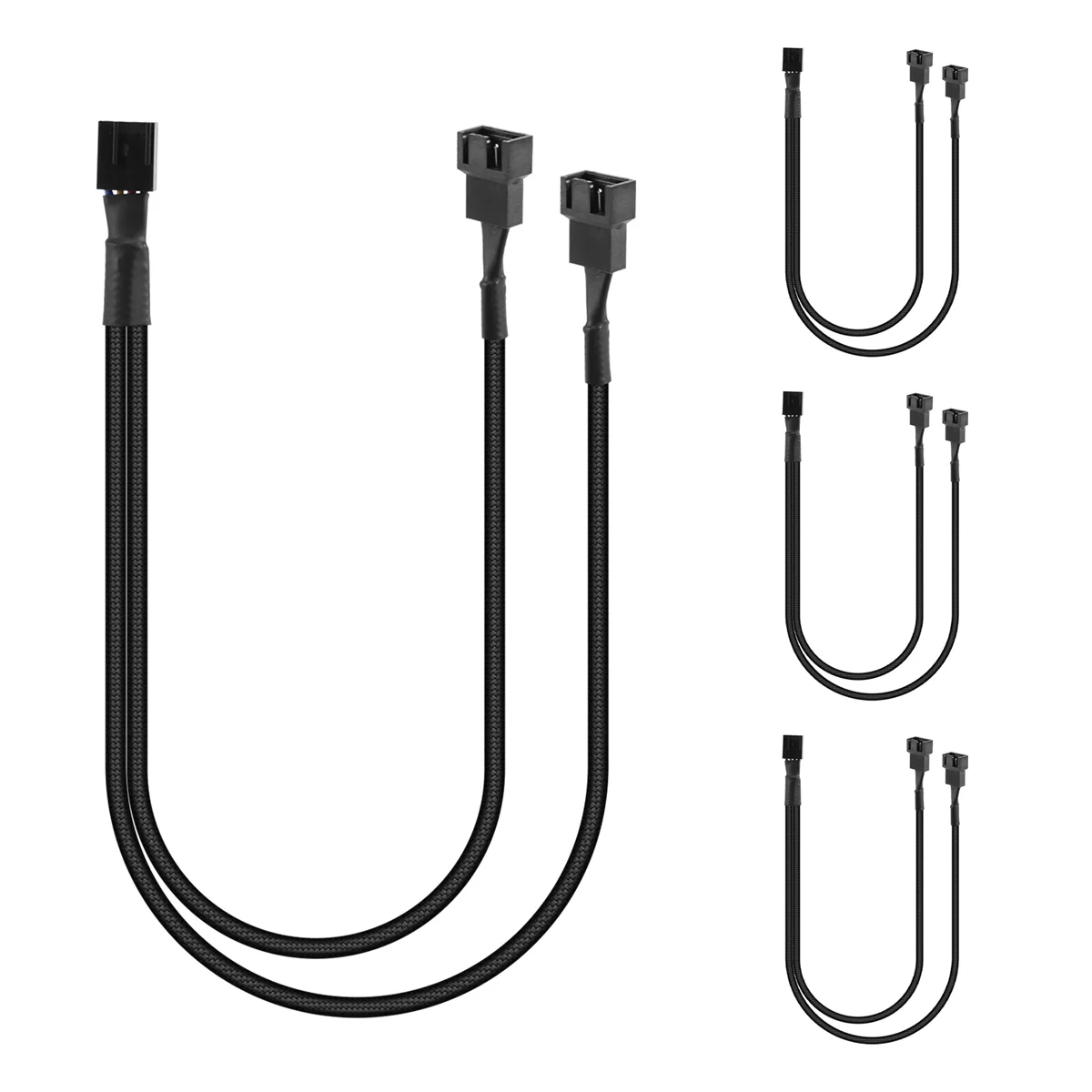 4 แพ็คพัดลม PWM สายแยก Y Splitter คอมพิวเตอร์ PC พัดลมสายไฟ 4 ขา 1 ถึง 2 Converter, แขนยาวสีดําถัก