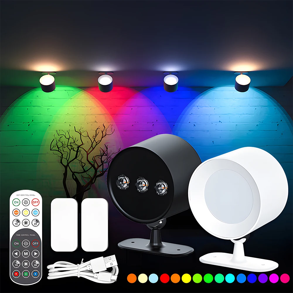 Led Wandlamp Bediening Afstandsbediening 15 Kleuren Rgb Ambient Dimmen Usb Opladen Draadloze Draagbare Nachtlampje Voor Slaapkamer Leeslamp