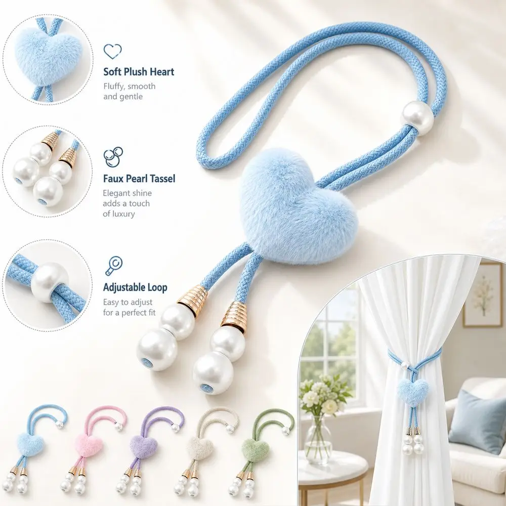 Gifts Heart Curtain Tieback Rope Adjustable Loop Curtain Holdback Faux Pearl Tassel Multicolor Drapery Tieback Living Room