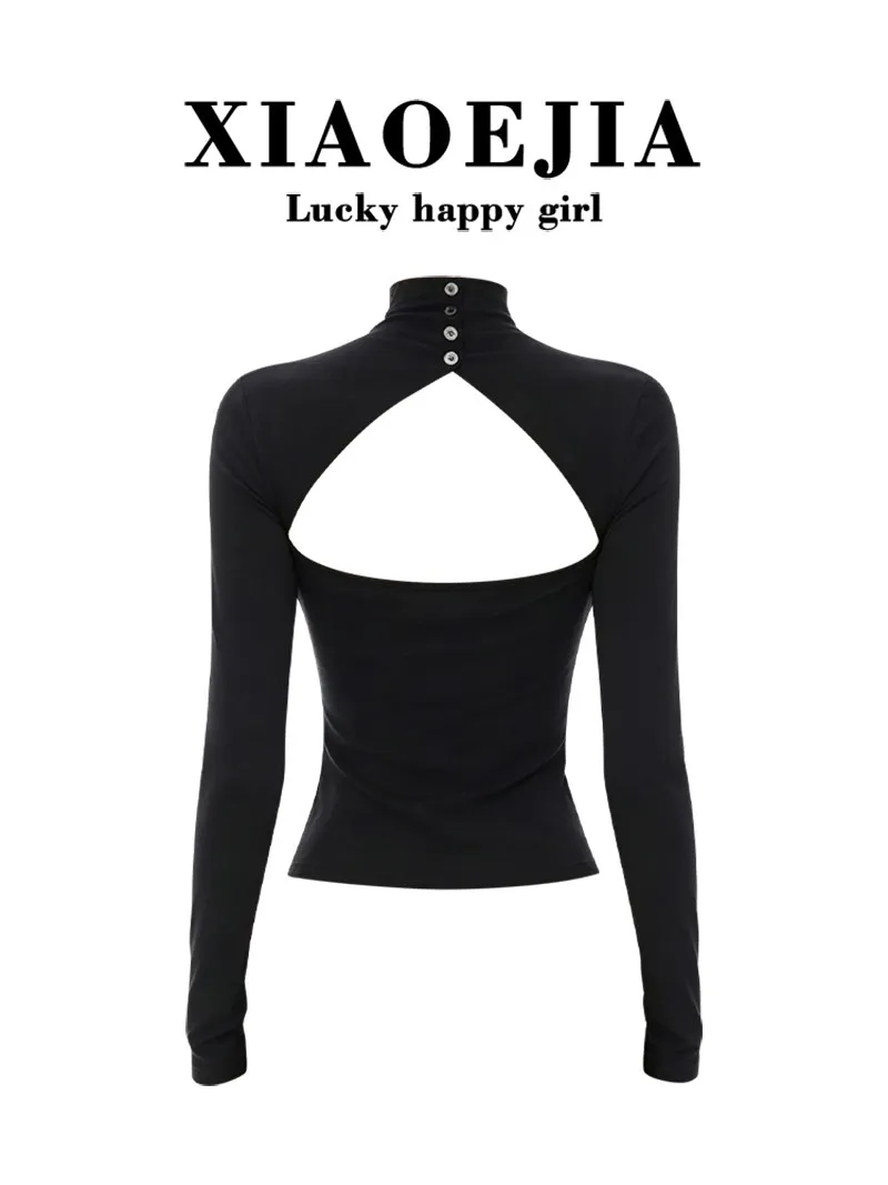 Women Black GothicT-shirt Harajuku Y2k Tee Top 90s Vintage Long Sleeve Turtleneck T-shirts Emo 2000s Clothes 2026 Autumn