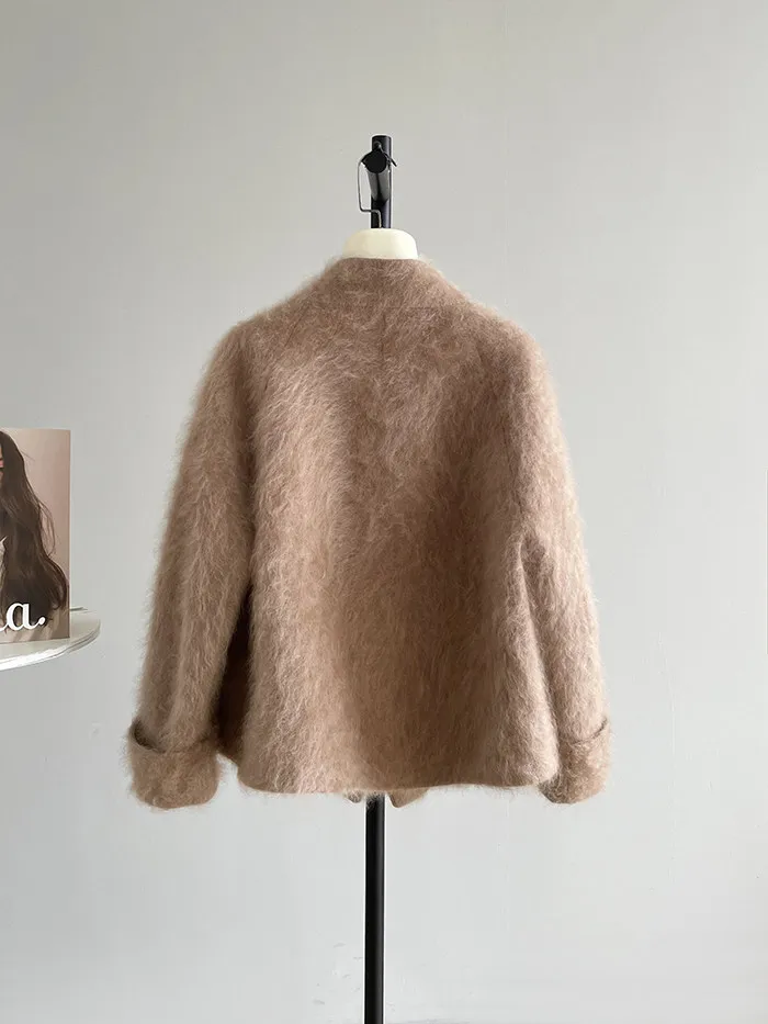 Korean Style High Quality Hand Sewn Triple Brushed Wool Silk Cashmere Coat Women Magnetic Buckle Soft Warm Winter Short Coat