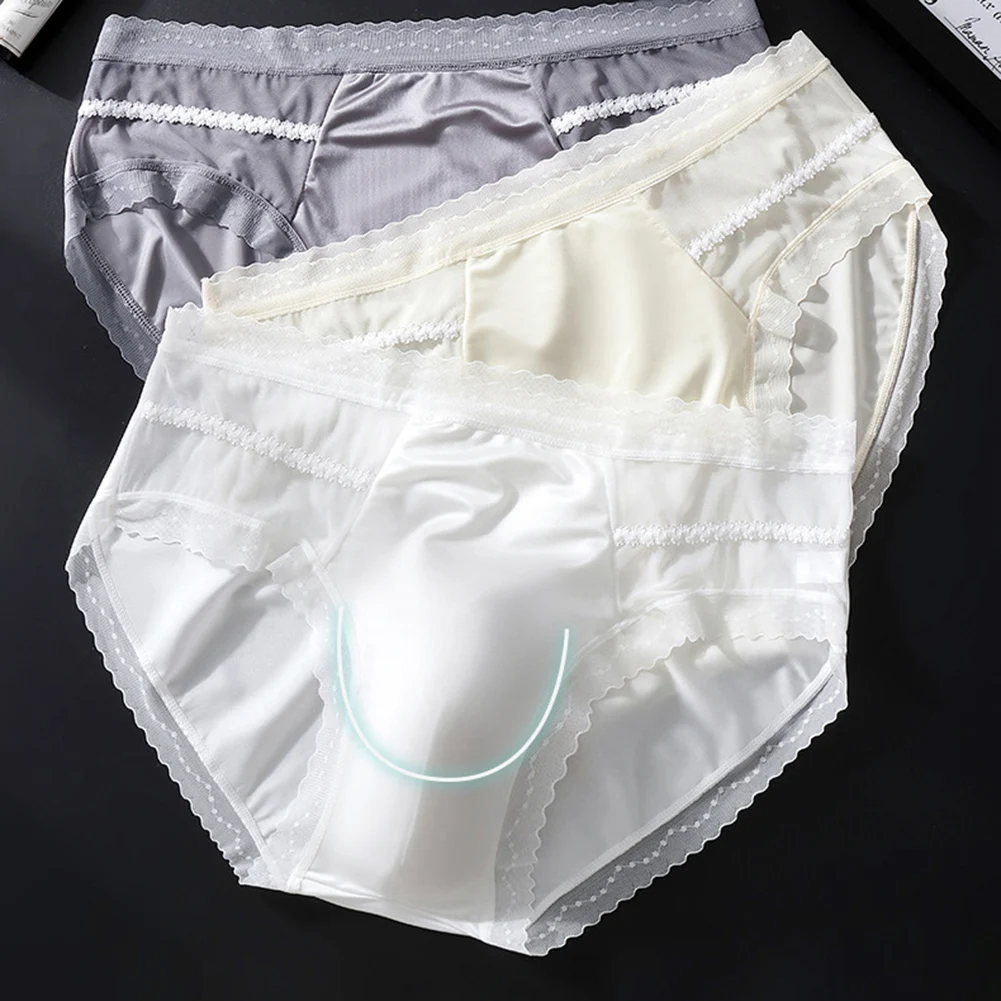 Men's Sexy Lace Thin Lingerie Seamless Bikini Ice Silk Briefs Sexy Accessories For Men Underwear 3D Bulge Pouch Men's Panties