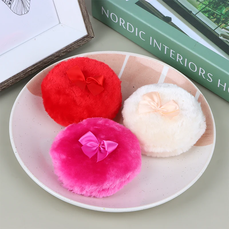 Heart Round Shape Fluffy Sponge Soft Plush Powder Puff With Ribbon Bow Talcum Powder Puff Makeup Cosmetic Beauty Tools