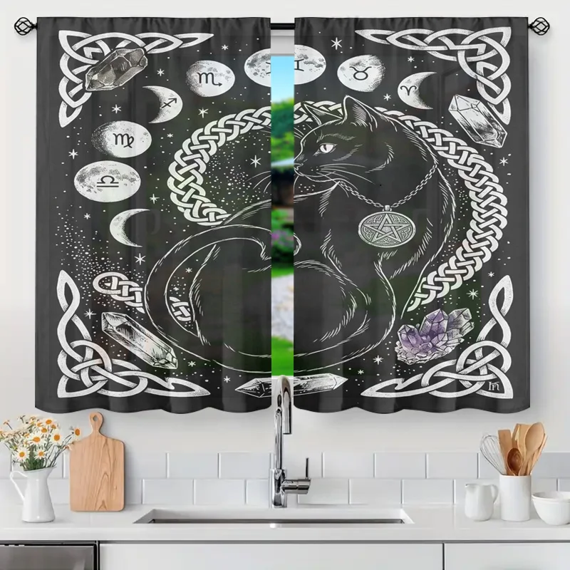 Celestial Astrology Curtain Boho Moon Phase Zodiac Signs Crystal Window Drapes Mystic Tarot Witchy Gothic Home Decor Accent Trea