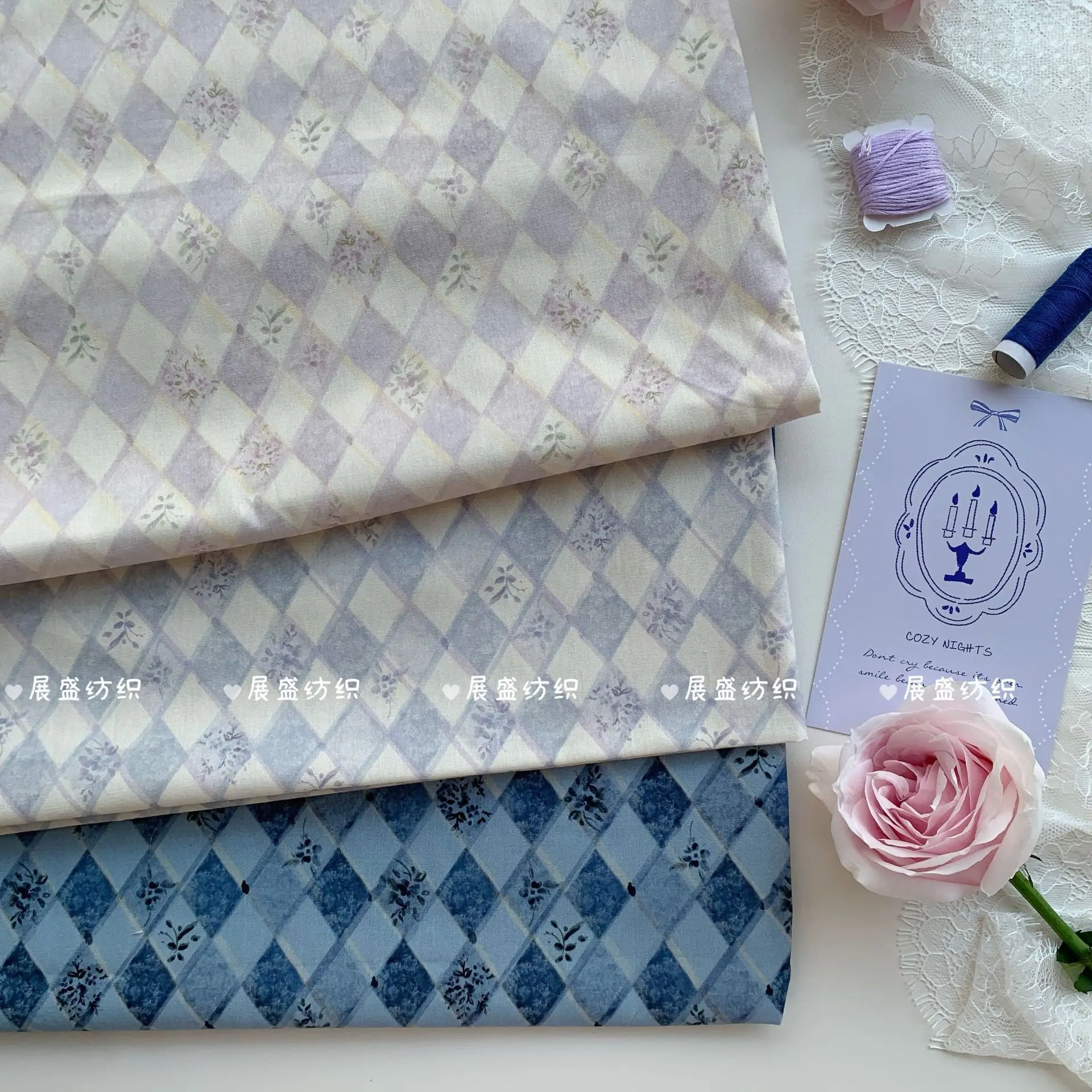 145x50cm 40S Baumwollstoff mit Vintage-Blumen- und Karomuster für DIY-Kleidung, Haaraccessoires, Taschen und Näharbeiten – Detail 2
