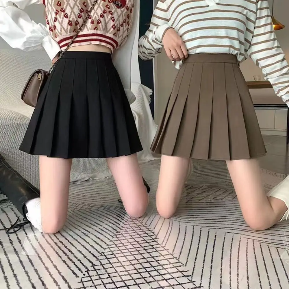 New Preppy Style Pleated Skirt Solid color Plus Size High Waist Skirt Skater Skirt School Girl