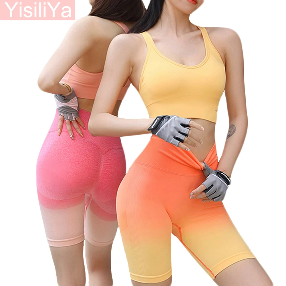 

Gym Shorts for Women's Cropped Pants Yoga Leggings Exercise High Waist Hips Seamless Sexy Quick Dry Gradients Running Training