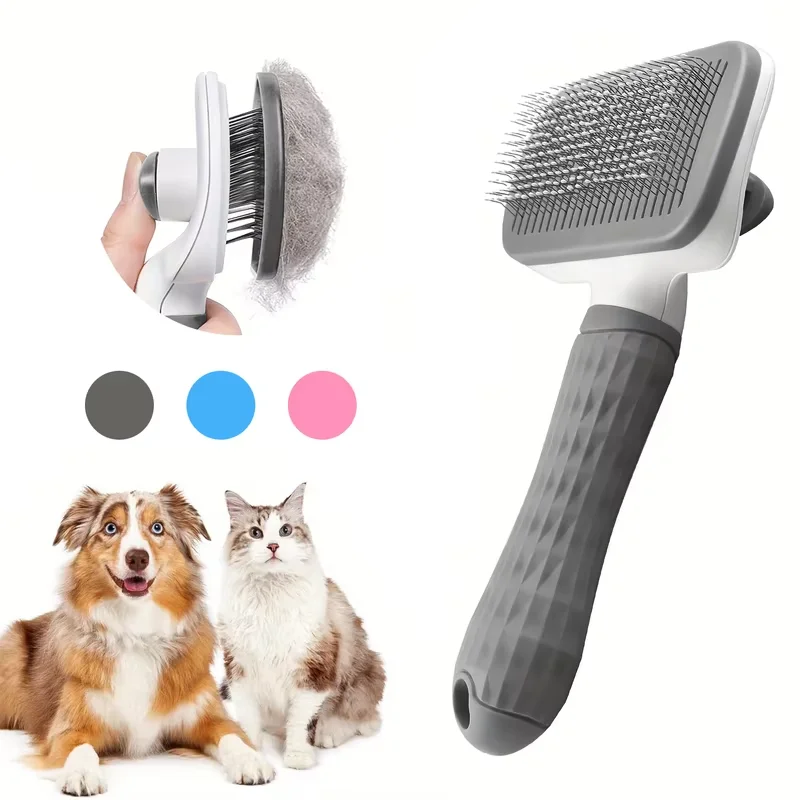 Self-Cleaning Pet Brush,One-Click Hair Removal, Round Tip Slicker for Dogs & Cats, Anti-Slip Handle, Removes Loose Fur & Tangles