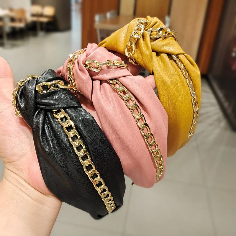 

1PC PU Leather Headband Wide Women Knotted Hairpiece Comfortable Elegant Hair Hoop for Everyday Wear