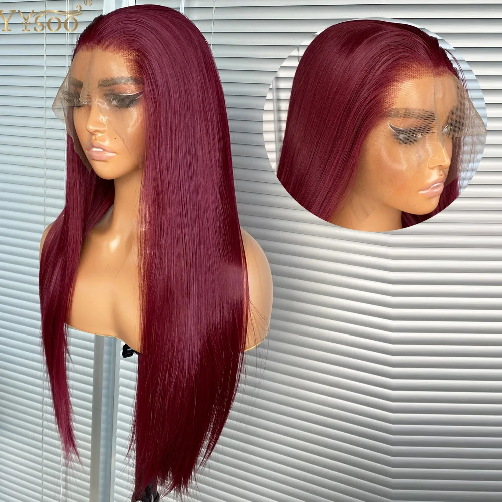 

YYsoo 39# Long Burgundy 13x6 Futura Synthetic Lace Front Wigs for Black Women Heat Resistant 99J Pre Plucked Hairline 6inch Part