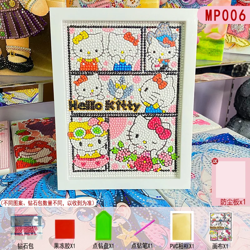 

Hello Kitty Kuromi My Melody Pompompurin DIY Cartoon Diamond Painting With Frame Kids Gift Ornament Anime Decorative Figurine