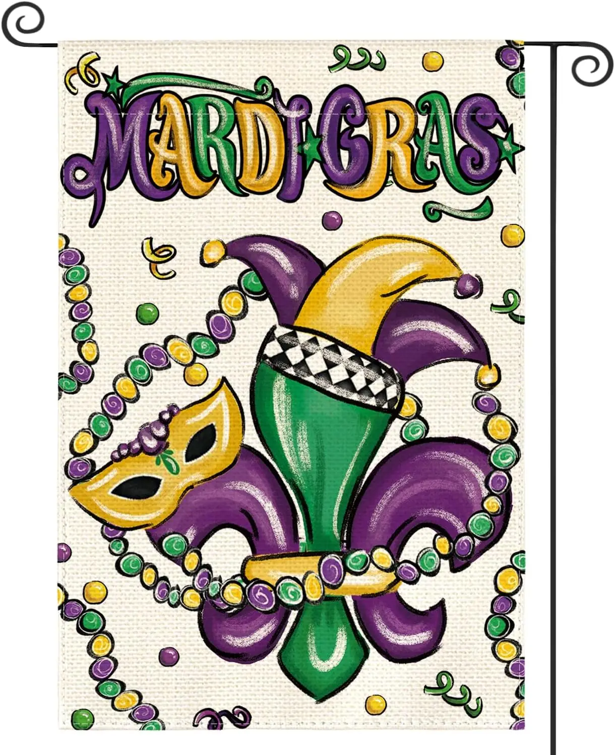 AVOIN colorlife Mardi Gras Garden Flag 12x18 Inch Double Sided Outside, Fleur de Lis Carnival Yard Outdoor Flag IIE