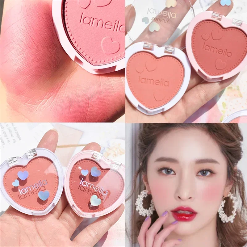 1Pcs Love Shaped Blush Waterproof Sweat-proof Blusher Natural Monochrome Blush Palette Long-lasting Face Contour Natural Makeup