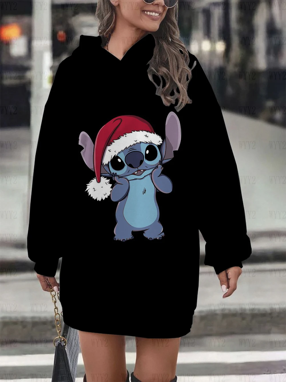 Autumn and winter Christmas new print birthday party dress Disney Stitch women\'s simple fashion sweatshirt hoodie