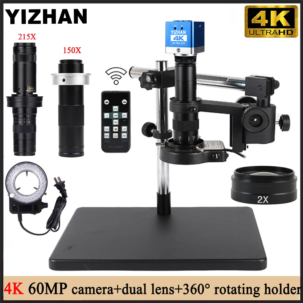 

Электронный цифровой микроскоп YIZHAN 4K 60MP UHD с большим основанием, зум-объектив с креплением C 215X 300X для пайки печатных плат/сделай сам/ремонт часов Пакет