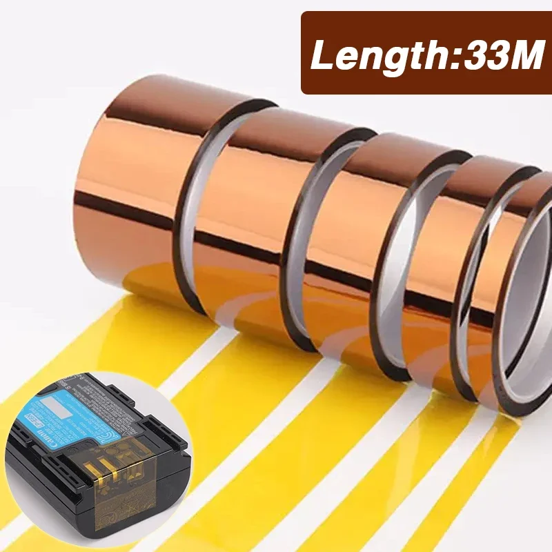 شريط لاصق عازل لبطارية الليثيوم ، إصبع ذهبي طويل ، شريط بوليميد مقاوم للحرارة العالية ، متعدد الأحجام ، مضاد للساكنة ، 33 متر