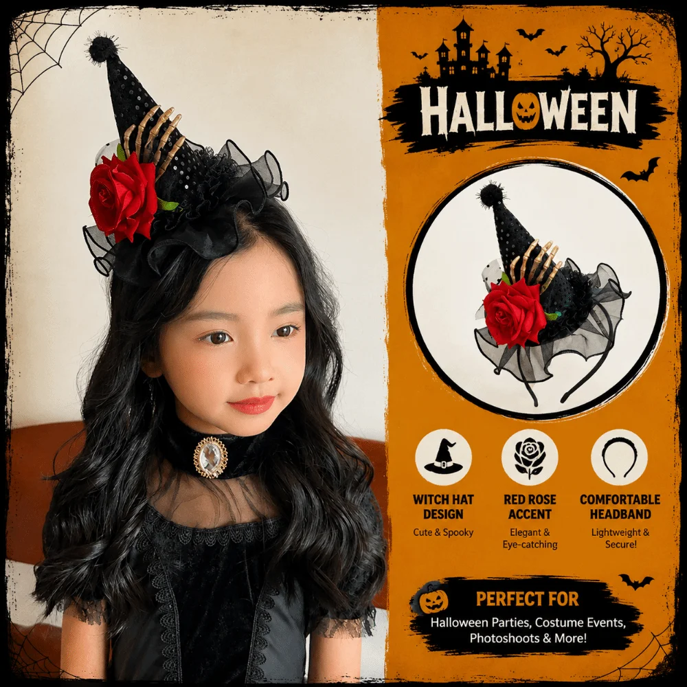 Pointed Hat Halloween Headband Lace Ribbon Pumpkin Ghost Witch Hat Hairband Cosplay Props Hair Accessories