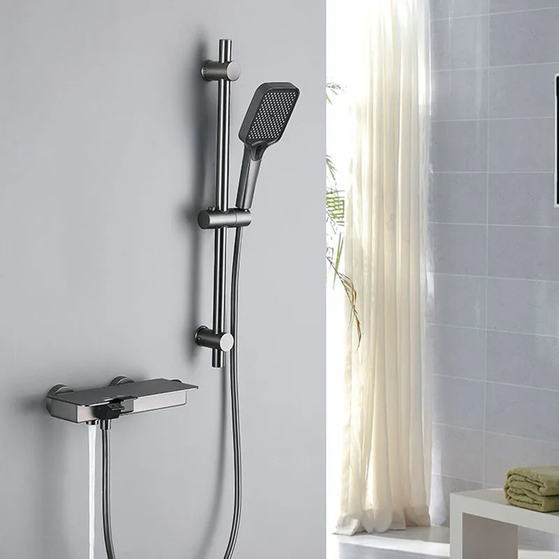 

Gun Grey 304 Stainless Steel Bathroom Shower Set Wall-mounted Hot And Cold Mixed Shower Set Home Bathroom Hand Shower Faucet