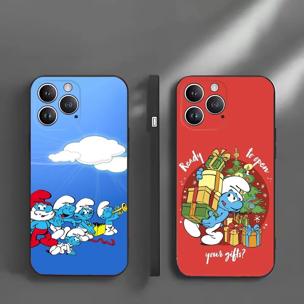 

The Cartoon S-Smurfs-S Phone Case For iPhone16,15,14,13,12 Mini 11 Pro XR,X,XS,MAX 7,8 Plus Silicone Cover Soft Black