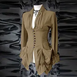 Womens Vintage Steampunk Gothic Ruffle Long Sleeve Victorian Top Blouse Shirt