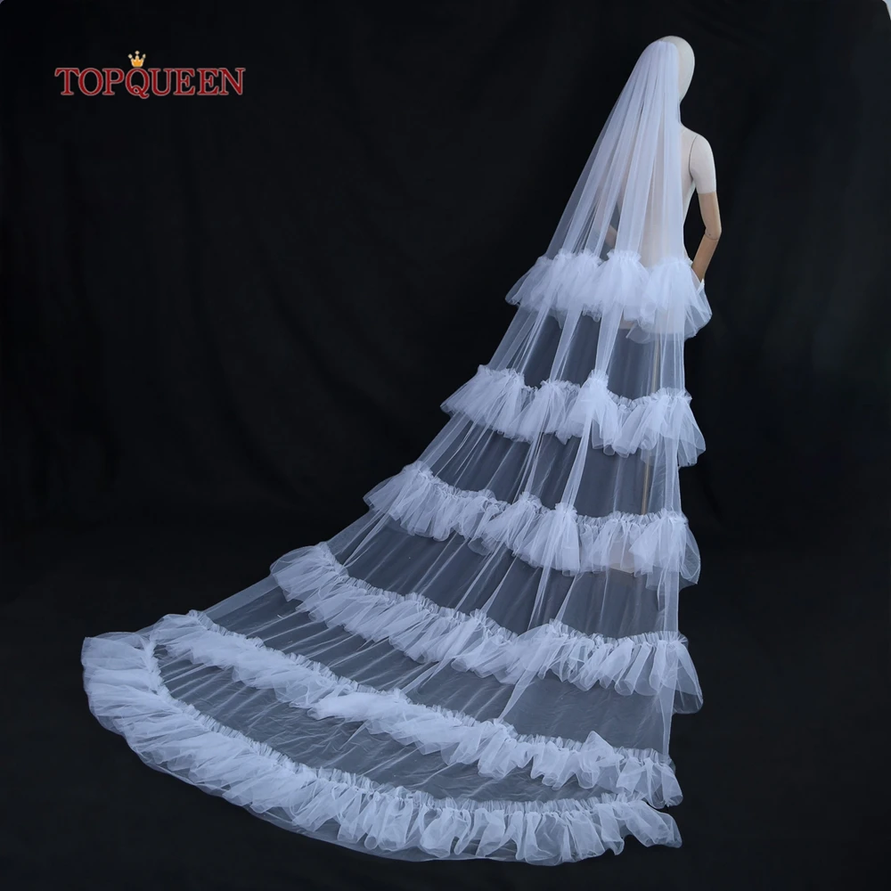 TOPQUEEN V117A Bridal Veils Soft Tulle Veil Cathedral Length Single Tier Raw Edge Wedding Veil Retro Veil Wedding a Lot