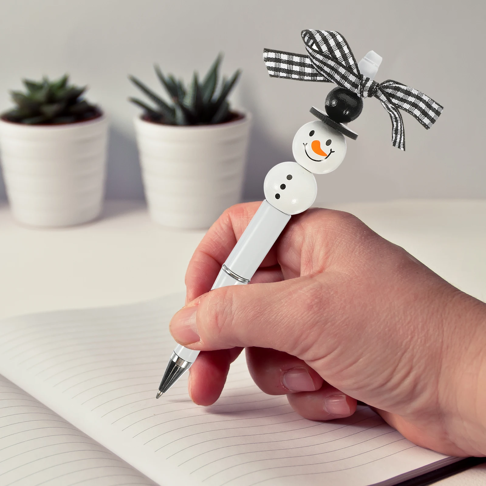 

10 Beadable Pens DIY Christmas Snowman Gifts Portable Ballpoint Pen Kit Wood Material Smooth Writing Office Home Use