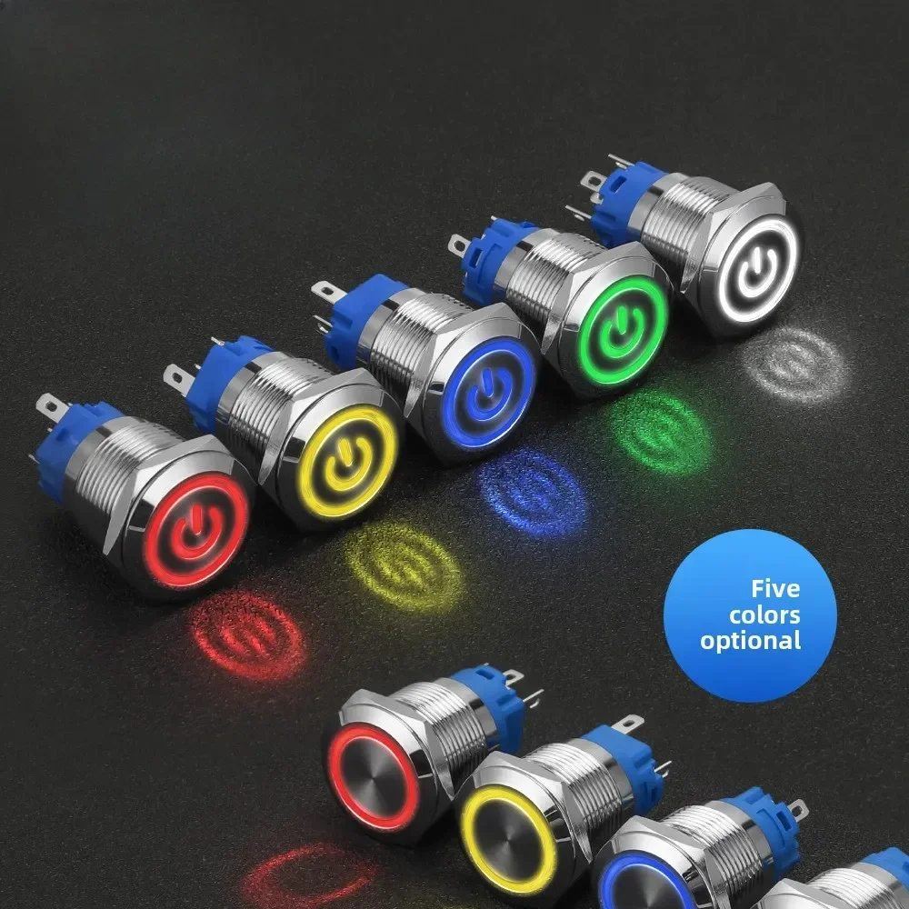 12/16/19/22mm Waterproof Metal Push Button Switch LED Light Momentary Latching Car Engine Power Switch 5V 12V 24V 220V Red Blue