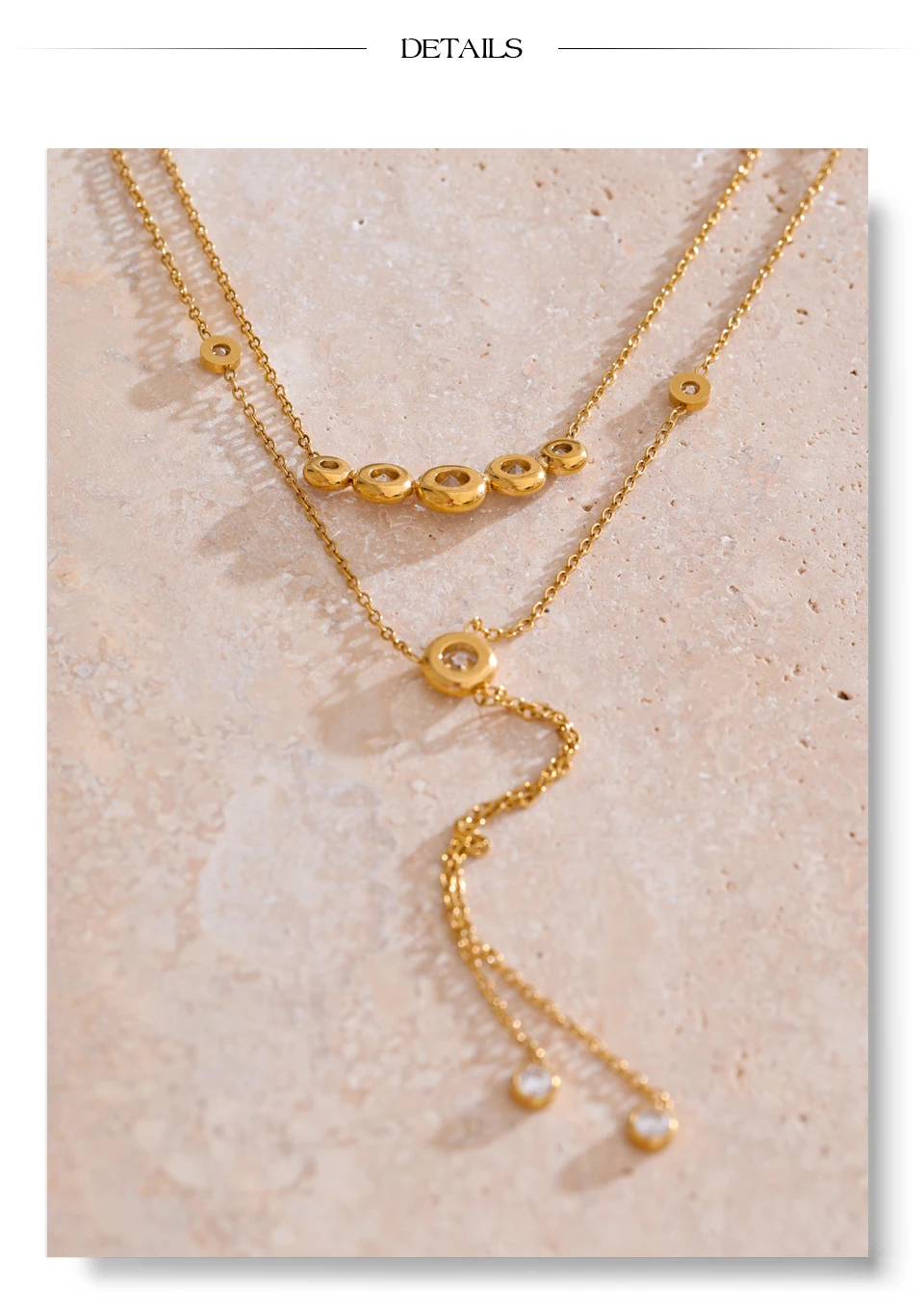 Yhpup Zarte Zirkonia Doppelschicht Kette Tropfen Quaste Luxus Halskette für Frauen Edelstahl Exquisite Schmuck Geschenk – Detail 5