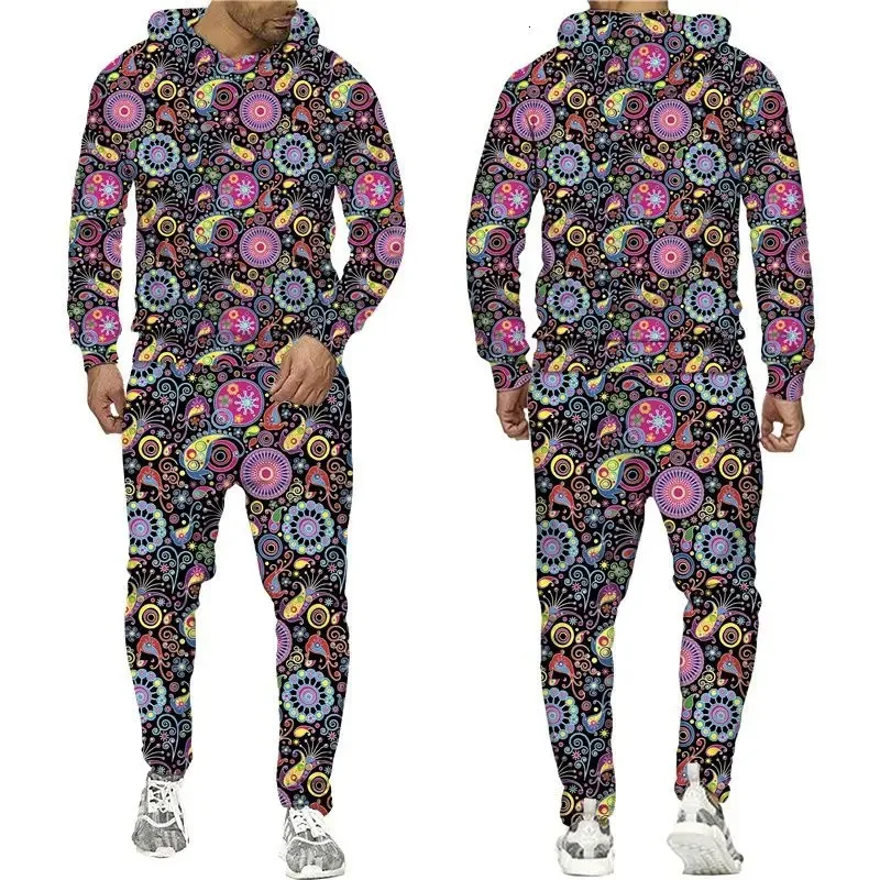 

2025 Autumn 3D Printed Sports Shirt Set Street Large Men's Ethnic Style Hoodie Pants 2-piece Clothing Set