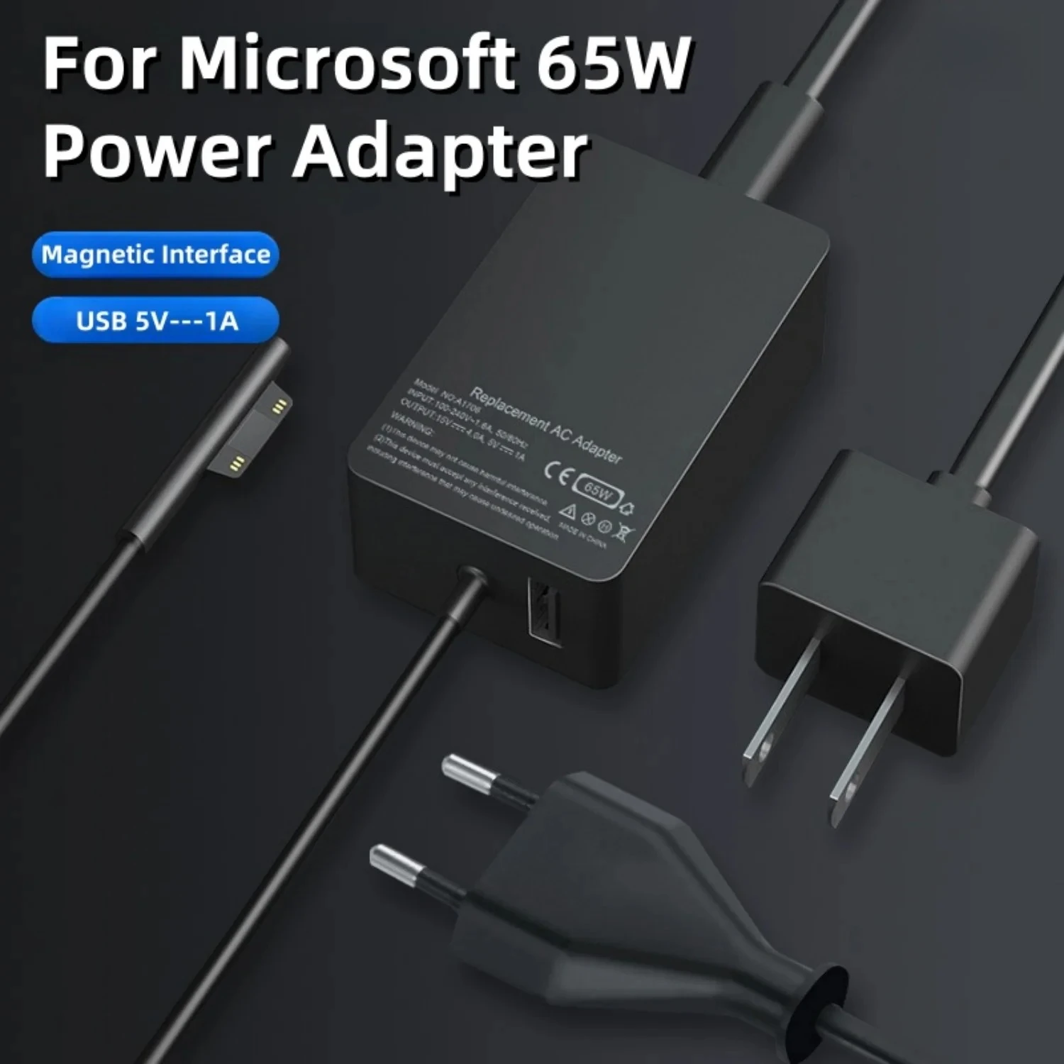 65W Microsoft Magnetic Power Adapter for Microsoft Book Surface Pro 7 / 6 / 5 / 4 / 3 Surface Laptop 3 Surface Charger