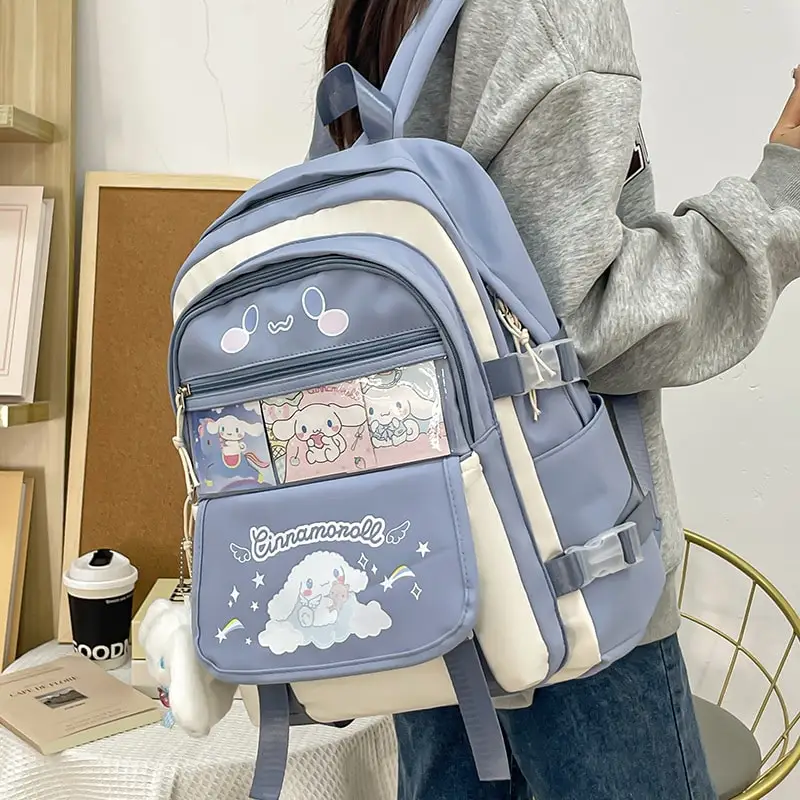 Sanrioed Cinnamoroll Kuromi My Melody Pom Pom Purin Anime Backpack Cute Schoolbags Cartoon Shoulder Bag Birthday Gift for Friend