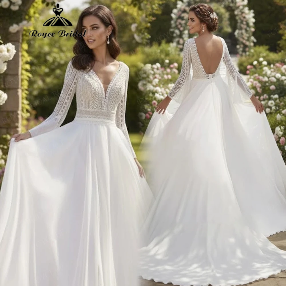 Boho Deep V Neck Simple A Line Wedding Dresses 2027 Open Back Chiffon Beach Bridal Gown Customized vestido de novia
