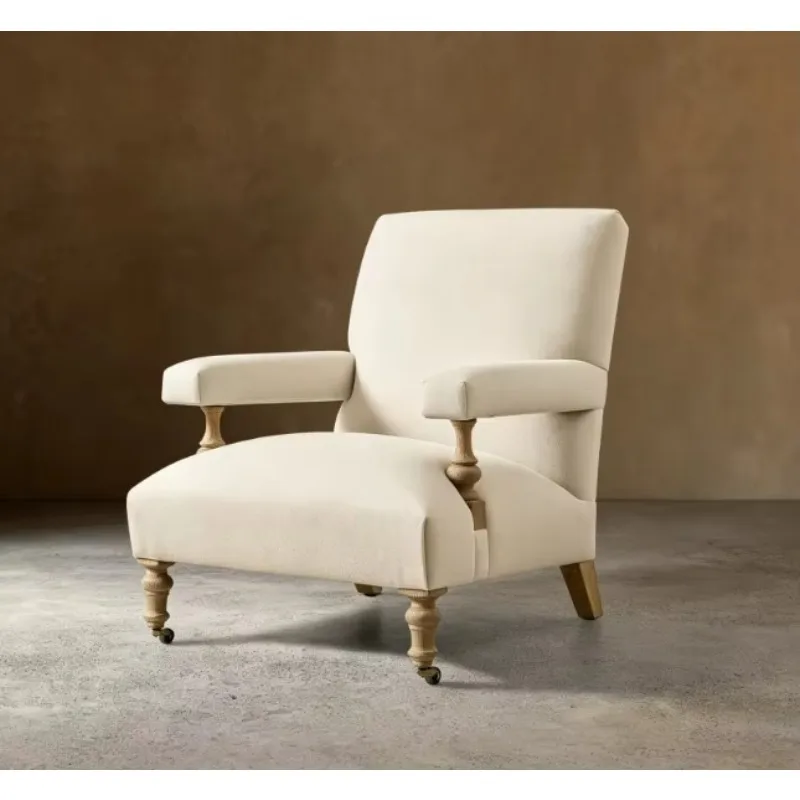 *Turned Spindle Oak Legs with Brass Casters Cream Textured Fabric Padded Arm Modern Apartment Modular Set