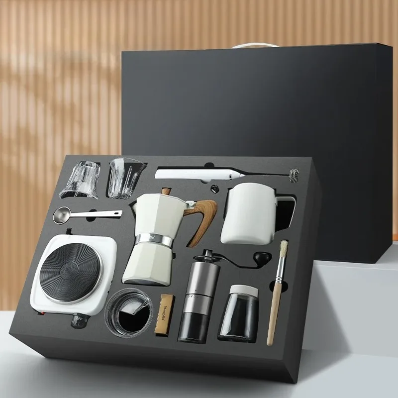 

Mocha Coffee Pot Italian Home Coffee Machine Home Museum 12-piece Mocha Pot Gift Box - White Single Valve 300ml