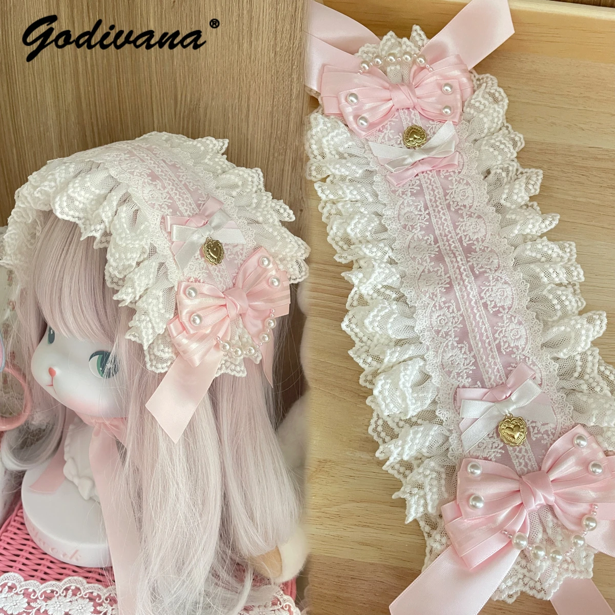 

Original Lolita Super Beautiful Pink Lace Bow Headband Handmade Girl Women's Sweet Hairband New Headwear