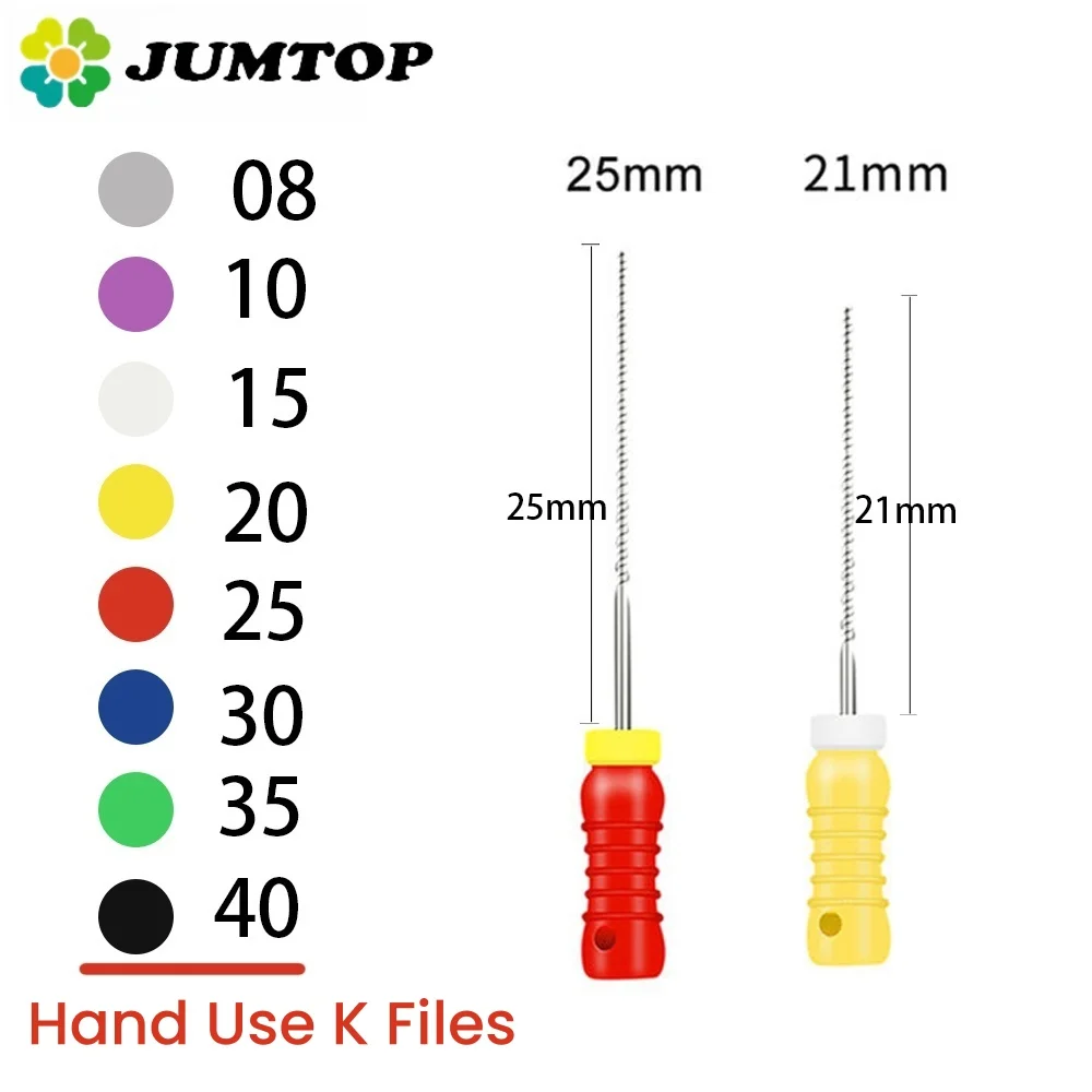 JUMTOP 6Pcs/Box Dental Stainless Steel K Files for Hand Use Endodontics Dentistry Root Canal Instruments