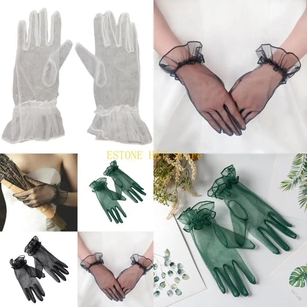 49MF Stylish Short Gloves Full Finger Gloves Wrist Length Party Gloves for Prom Party