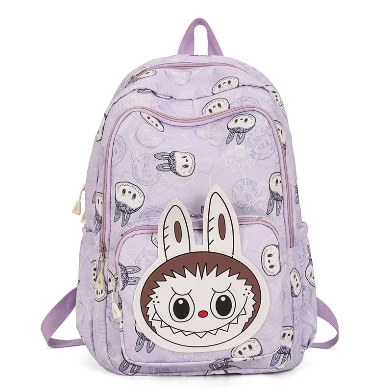 Large Capacity Cartoon Labubu Student Backpack Waterproof Kawaii Brown Monster Kids Cute Shouder Bag Elementary School Use