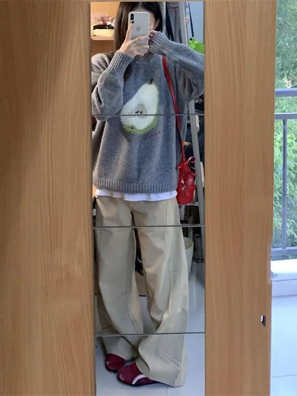 Koreanische Sle Weiche College Süße Sle runde Ne Cartoon Stickerei frauen Gestrickte Pullover Winter Faul Sle Warme Strickwaren