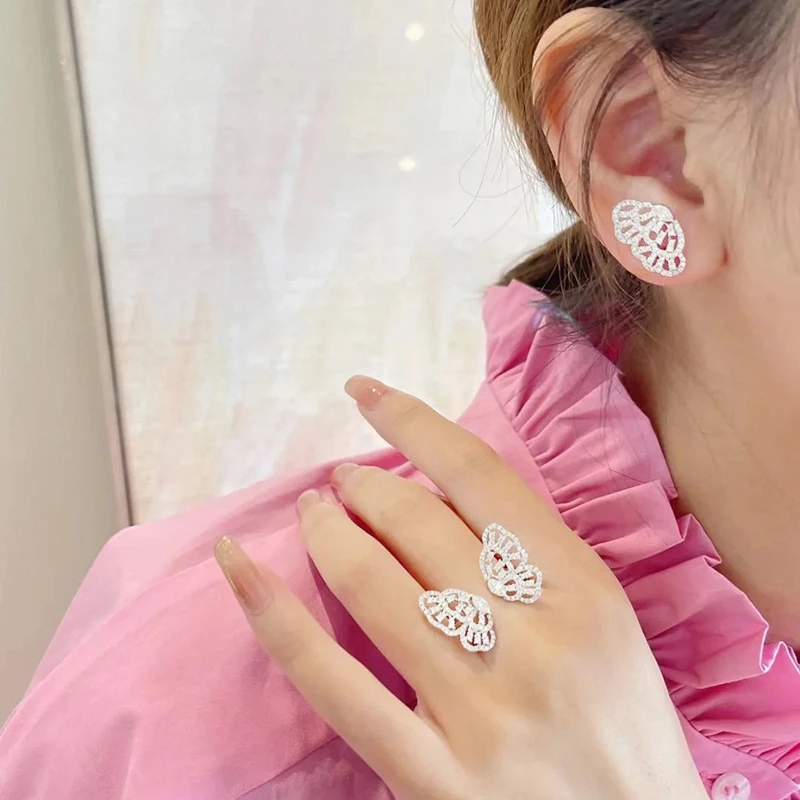 European and American women's high-end temperament diamond butterfly open ring fashion exquisite hollow earrings daily essential