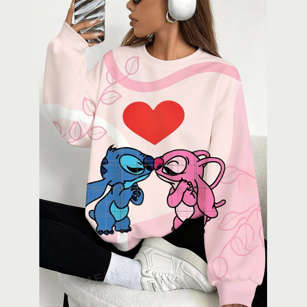 เสื้อฮู้ดดี้ลายสติทช์ คอลเลคชั่นฤดูใบไม้ร่วงจากดิสนีย์ สำหรับผู้หญิง แขนยาว สไตล์ Y2K ทรงโอเวอร์ไซส์ เสื้อพูลโอเวอร์ เสื้อผ้าผู้หญิง