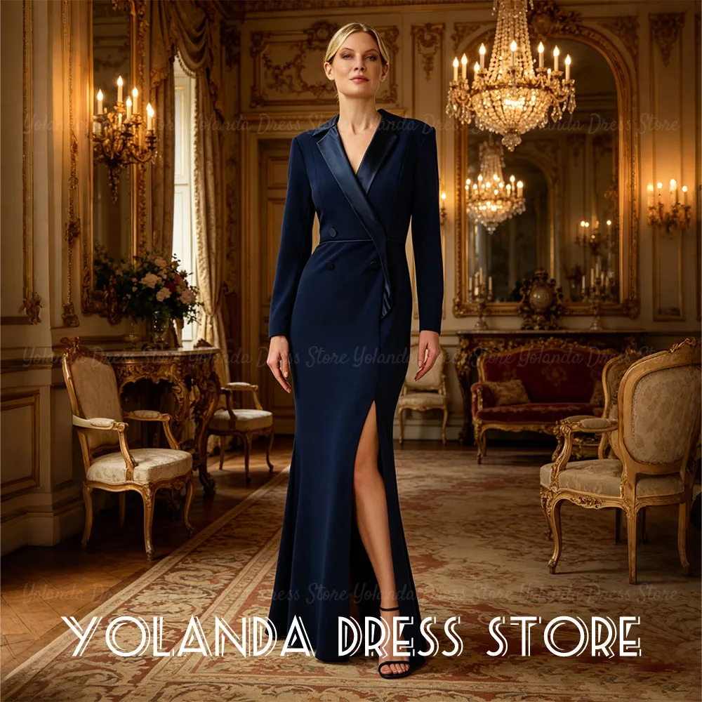 

Элегантное атласное платье Yolanda 2026 для матери невесты с боковым разрезом, фасон «русалка», с длинными рукавами, для гостей на свадьбу