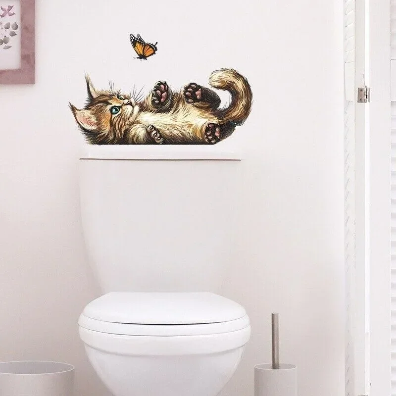 Cat Butterfly Playing Wall Sticker for Kids Room Bedroom Home Mural Vinyl Decals