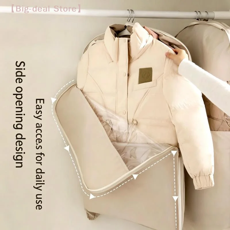 【M】Beige Compression Hanging Bag, 40% Space-Saving Vacuum Seal, See-Through Storage With Durable Zipper For Winter Clothes