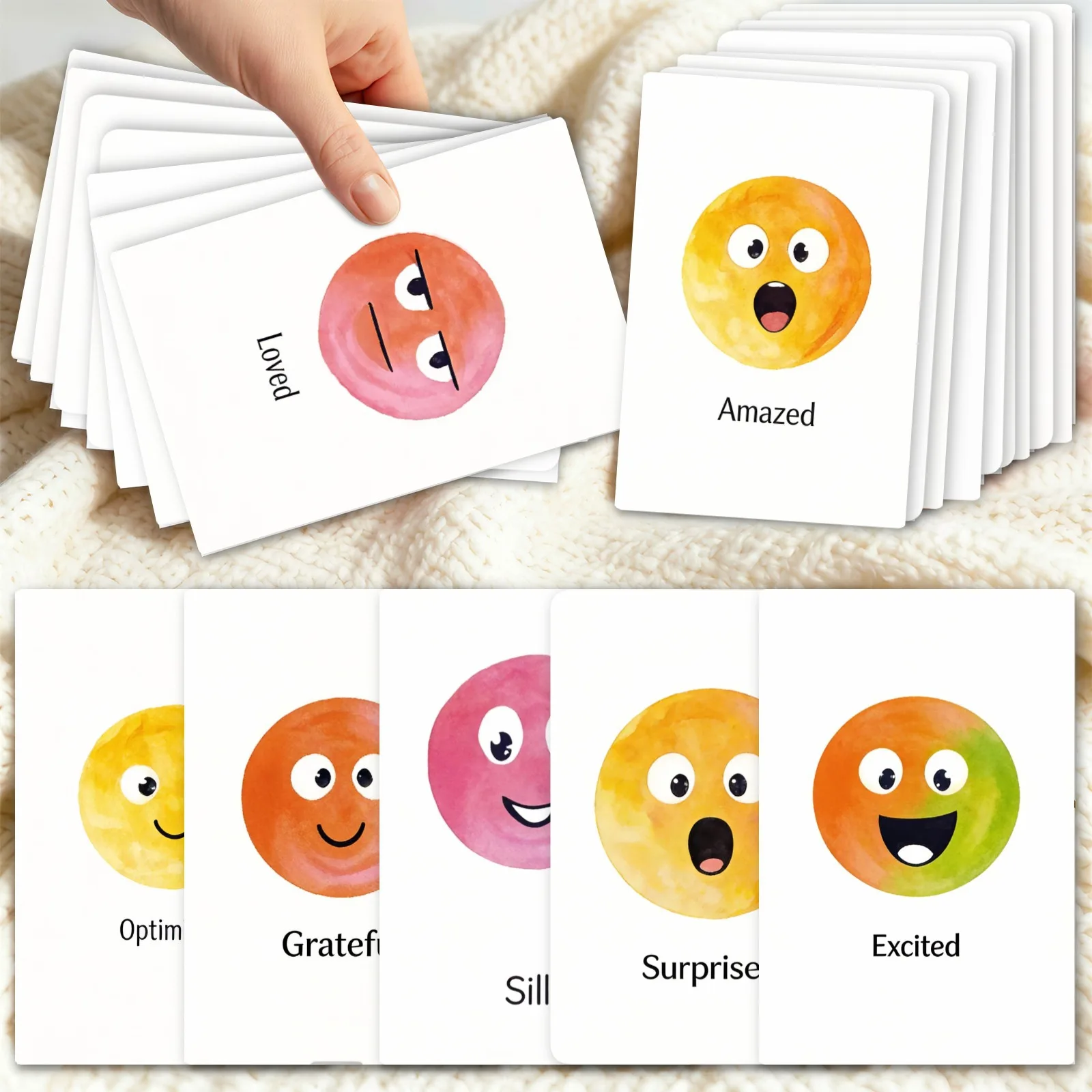 36Pcs Watercolor English Emotion Expression Flashcards Kids Emotion Cognition Cards Counseling Early Educational Teaching Aids