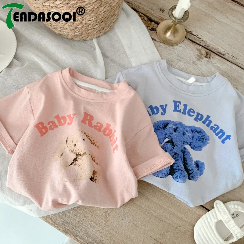 6M-5Y Summer Toddler Cotton Fashion Clothing Children Pullover T-shirts Kids Baby Boys Girls Short Sleeve Cartoon Print Top Tees