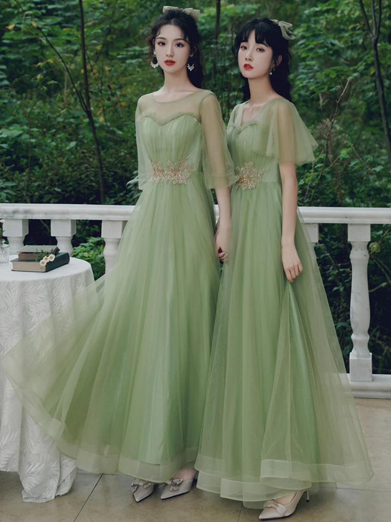 N78 Vestidos de Noche de tul verde, vestido Formal de graduación para niña y mujer, apliques de encaje, batas de graduación de cumpleaños, vestido de fiesta de boda